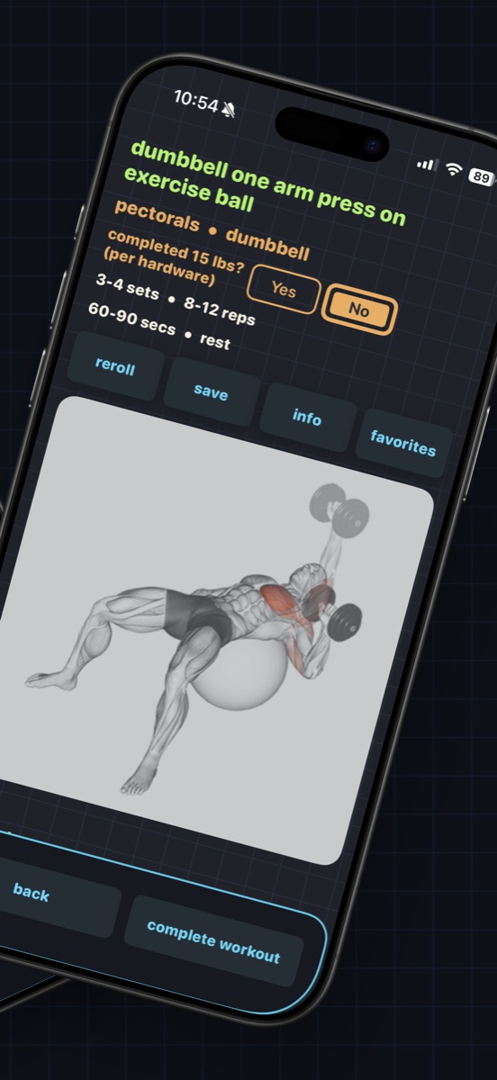 Nimlo exercise screen with weight recommendations